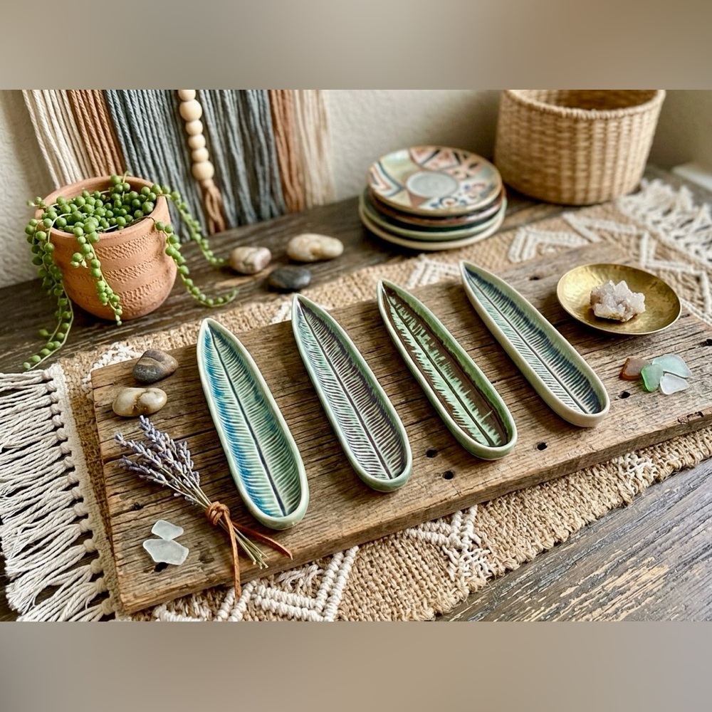 Crate & Barrel Ceramic Leaf Appetizer Plates - Set of 4